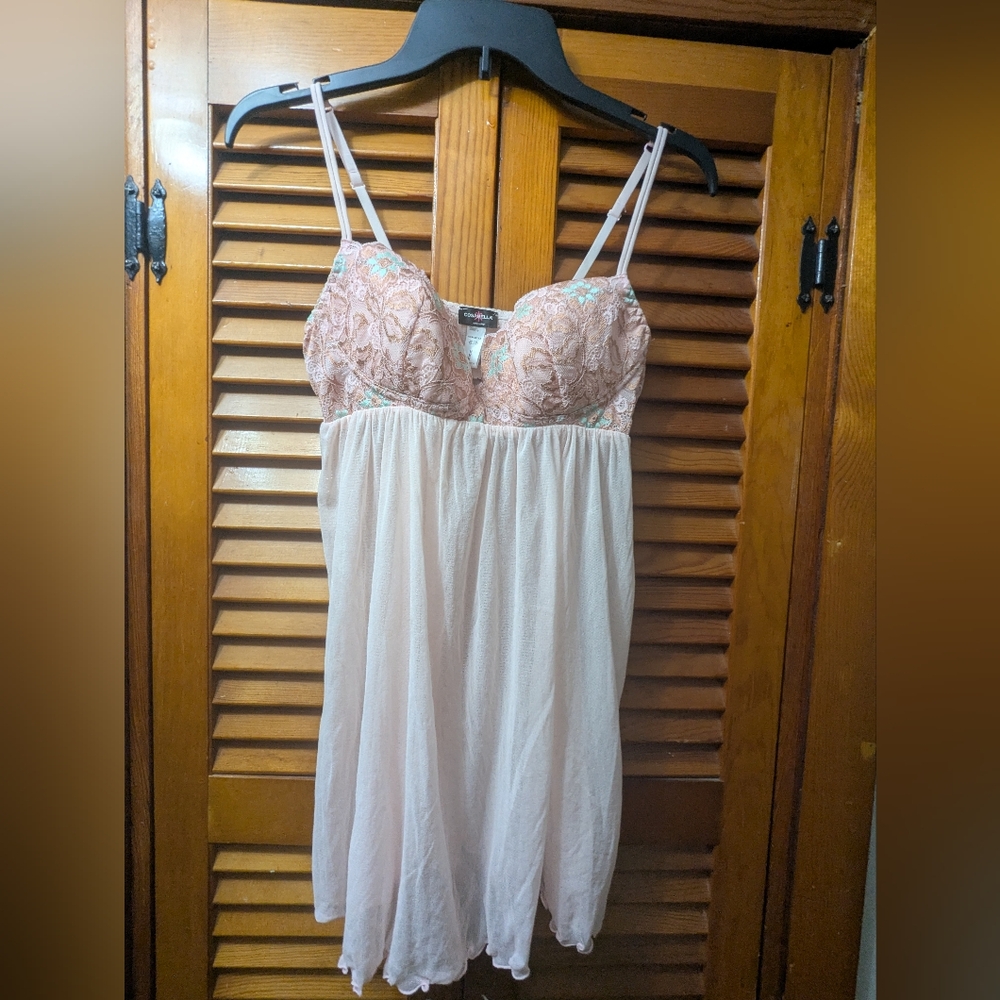 Cosabella Lace Trim Chemise - Pink and Cream M